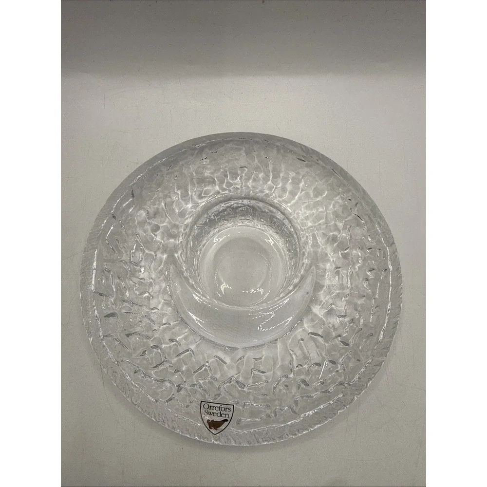 VTG Orrefors Lars Hellsten Clear Crystal Votive Discus Candle Holder Sweden EUC